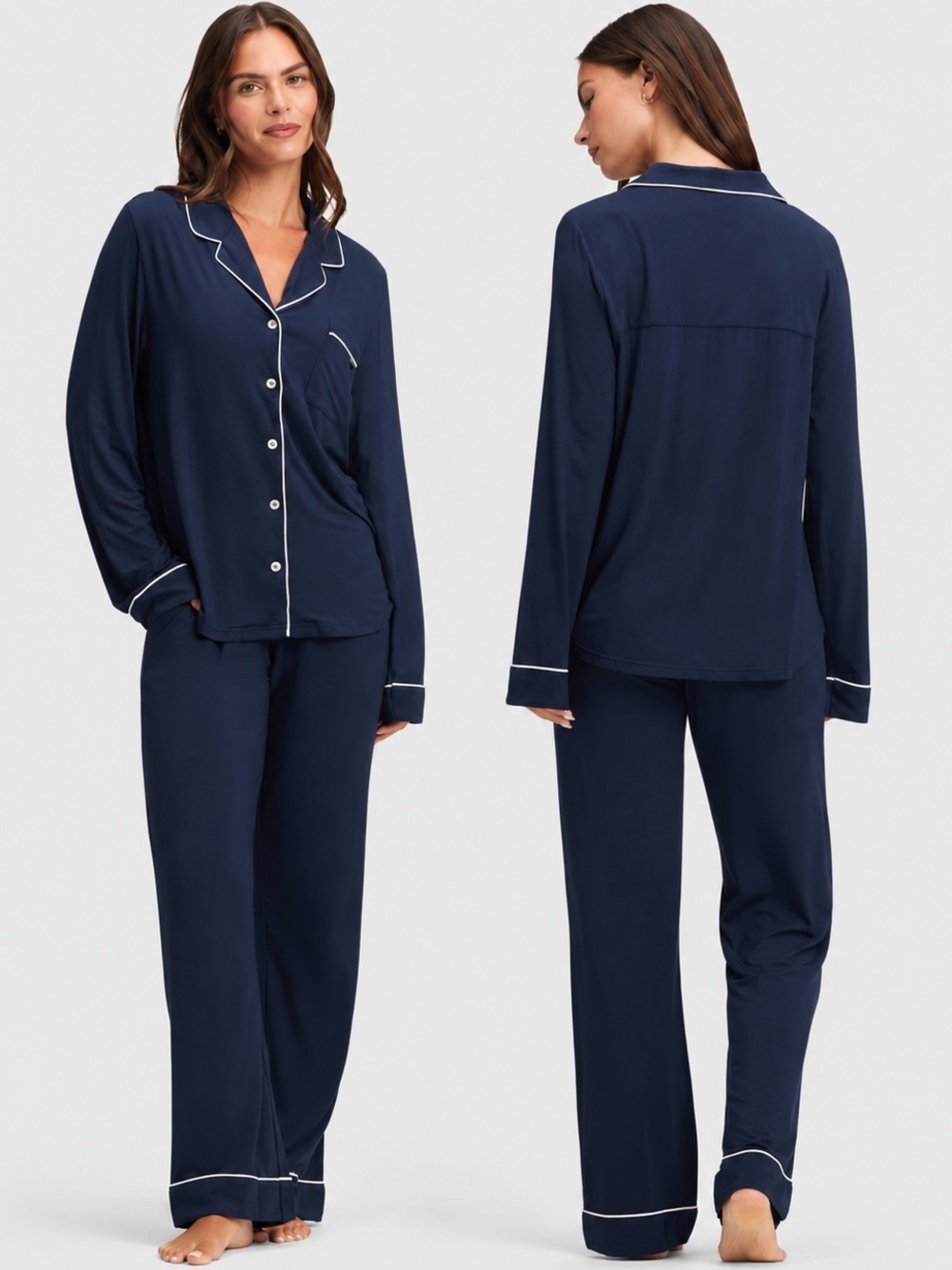 Cozy Earth Bamboo Stretch-Knit Pajama Set Navy M Oprah’s Favorite Things